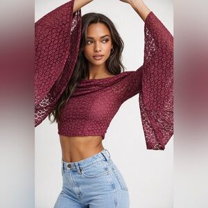 Free People Lola Lace Bell Sleeve Top